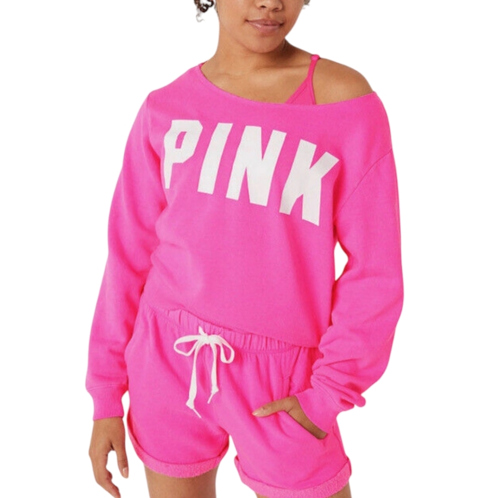 Pink Off-The-Shoulder Sweatshirt NWT Hot Pink Size XXL